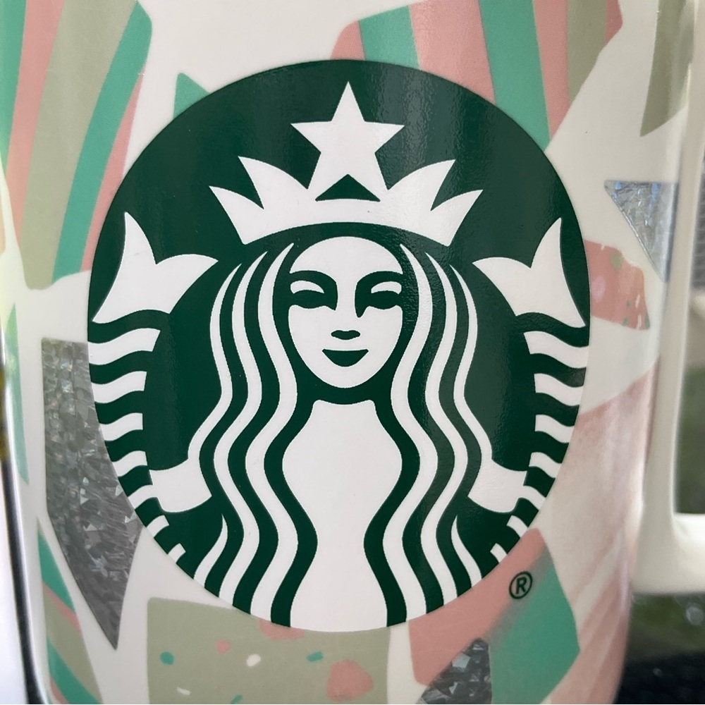 Starbucks 2019 Confetti Foil Geometric Pink Green Ceramic Coffee Mug 12oz - Picture 8 of 14